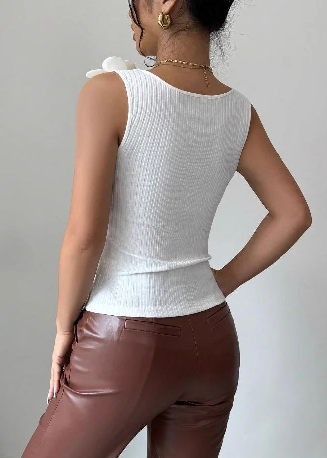White Decorated Silm Vests Summer