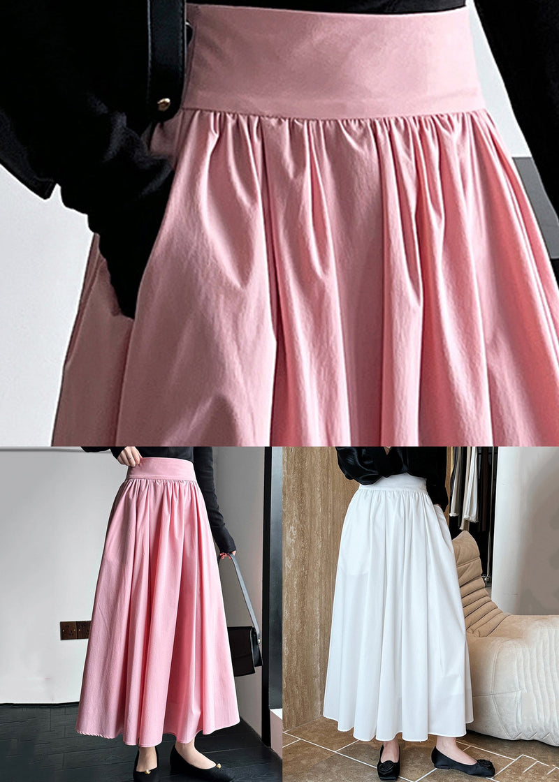 White Pockets Cotton Pleated Skirt High Waist