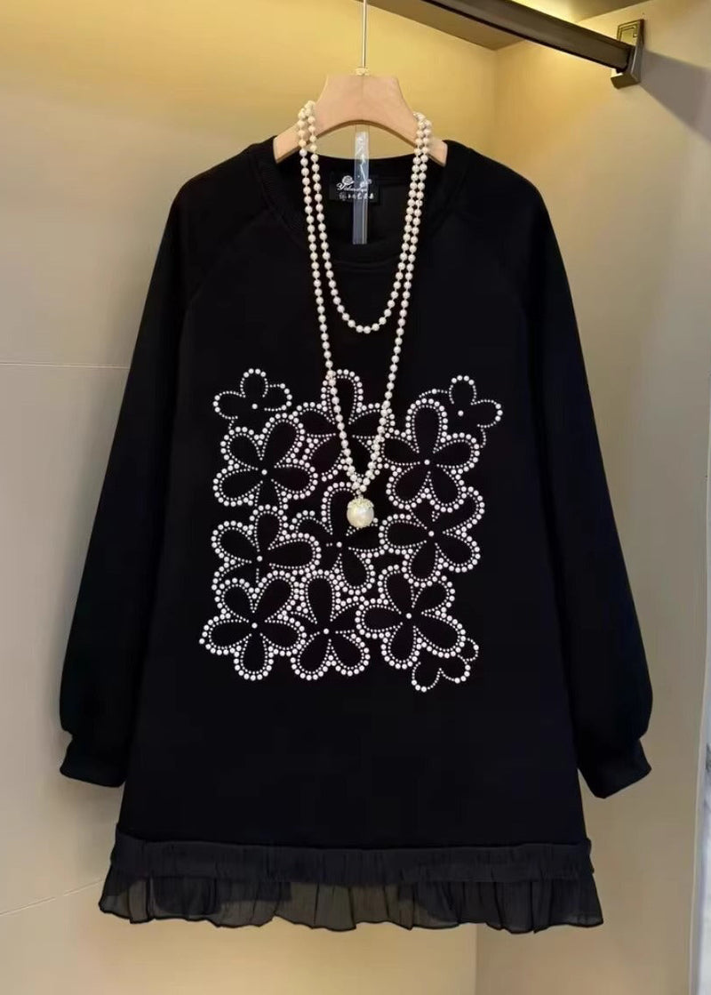 Black Oversized Patchwork Cotton Sweatshirt Fall