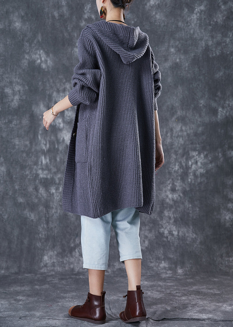 Grey Hooded Oversized Knit Cardigan Fall