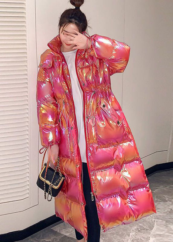Boutique Pink Hooded Drawstring Lengthen Fine Cotton Filled Witner Coats