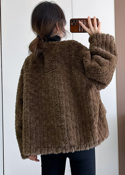 Khaki Thick Faux Fur Teddy Coat Winter