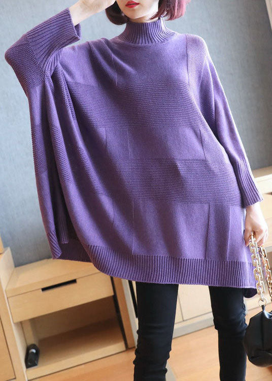 Art Purple Turtleneck Loose Fall Long Sweater