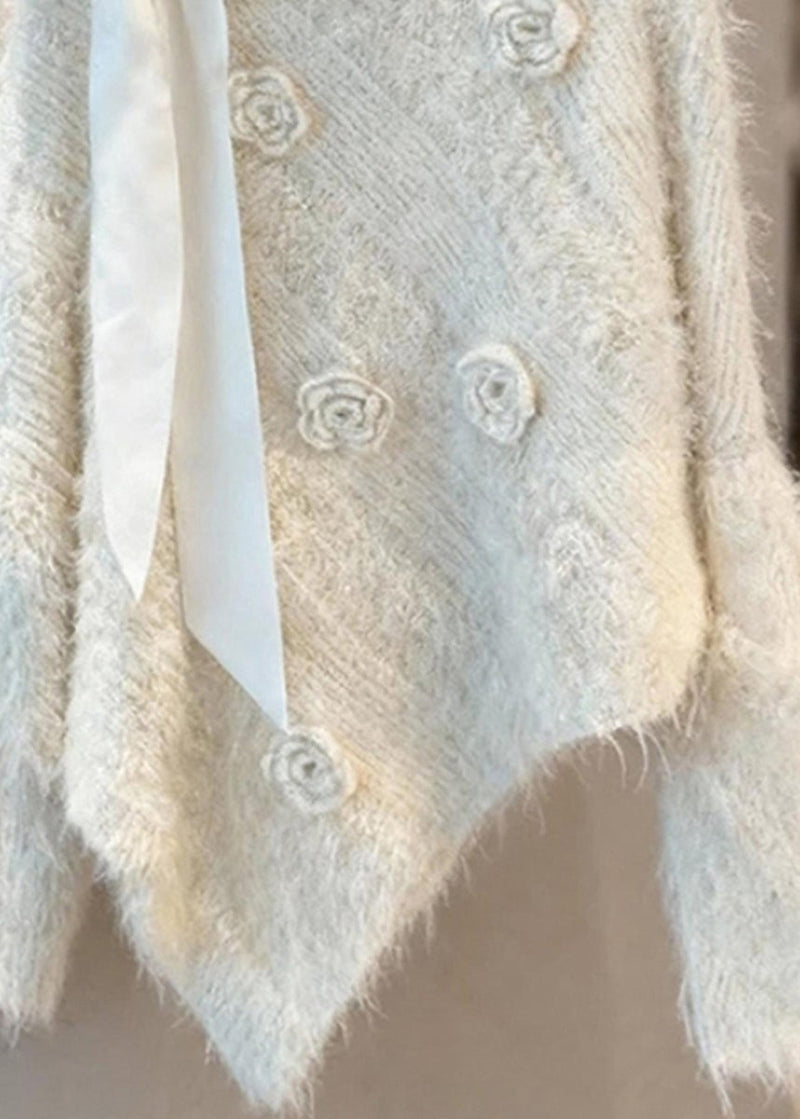 Apricot Asymmetrical Bow Patchwork Cotton Knit Sweater Spring