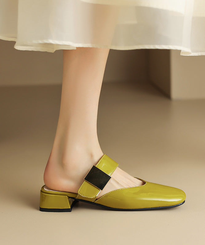 Green Chunky Faux Leather Fitted Splicing Slide Sandals