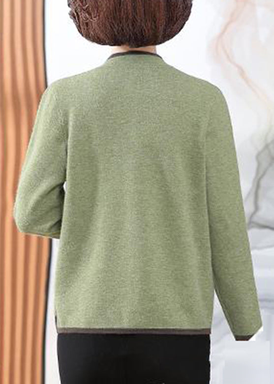 Green Print Cotton Knit Coats Long Sleeve Winter
