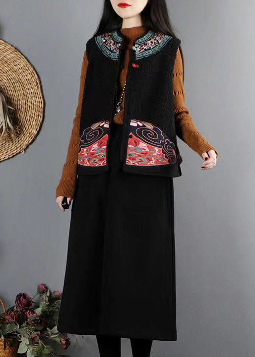Black Button Patchwork Teddy Faux Fur Waistcoat Sleeveless