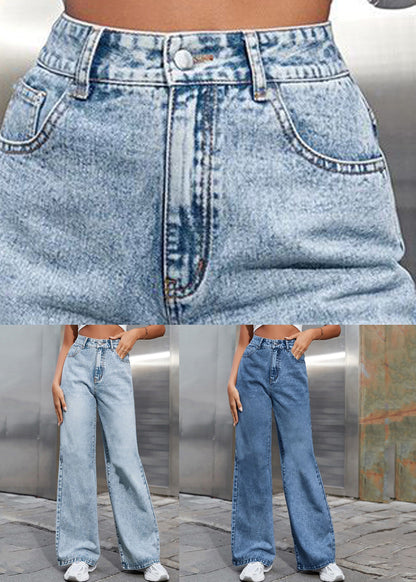 Light Blue High Waist Straight Denim Pants Spring