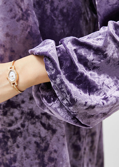 Fine Purple O-neck Oversized Silk Velour Shirts Spring