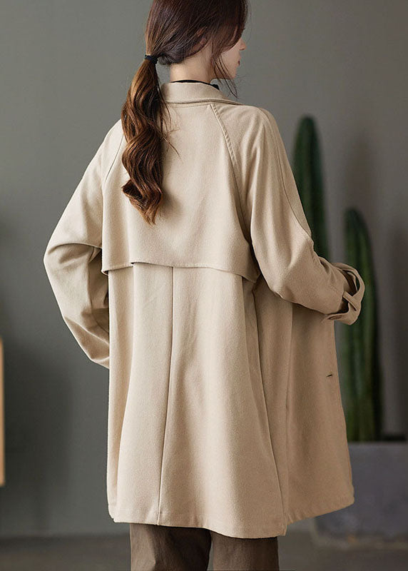 Khaki Button Peter Pan Collar Pockets Trench Coats Spring