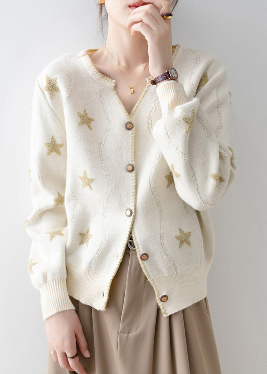 Apricot V Neck Button Pentagram Knit Cardigans Spring
