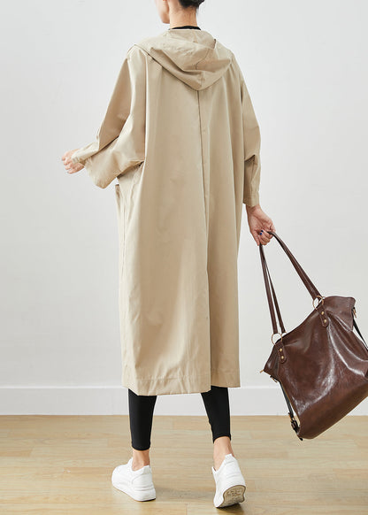 Beige Hooded Oversized Cotton Coats Batwing Sleeve
