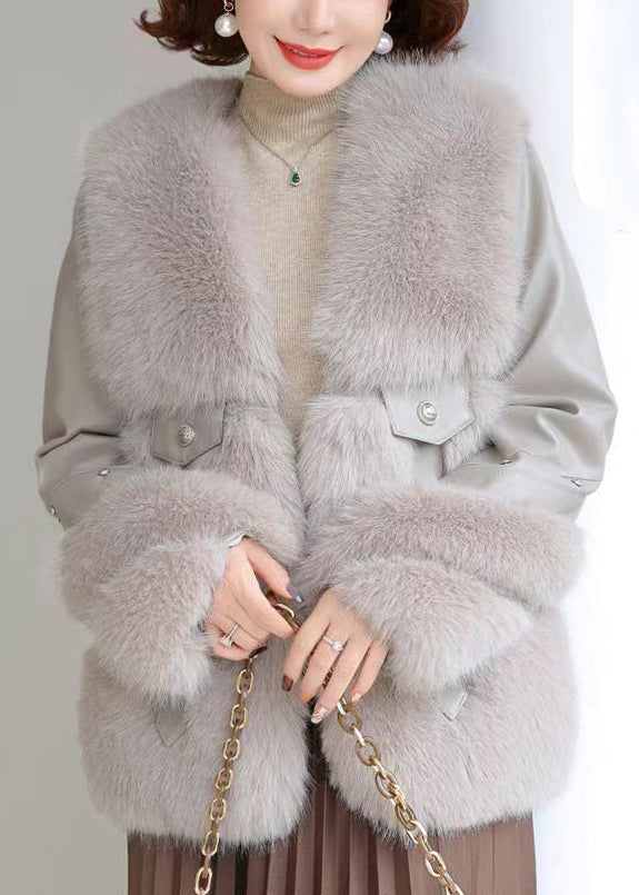 Grey Nail Bead Patchwork Mink Velvet Coats Winter