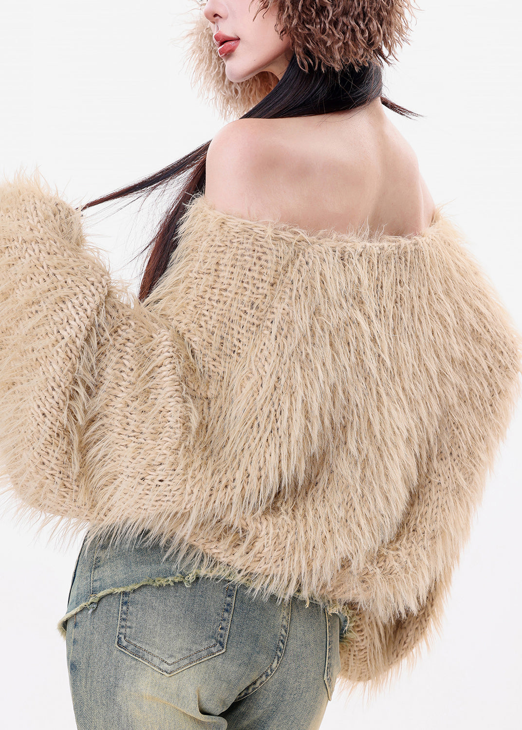 French Khaki Patchwork Warm Cotton Knit Sweaters Fall