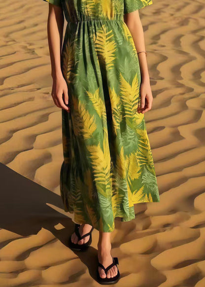 Grass Green Print Cotton Maxi Dresses Summer