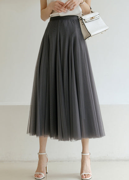 New Grey High Waist Tulle Pleated Skirt Summer