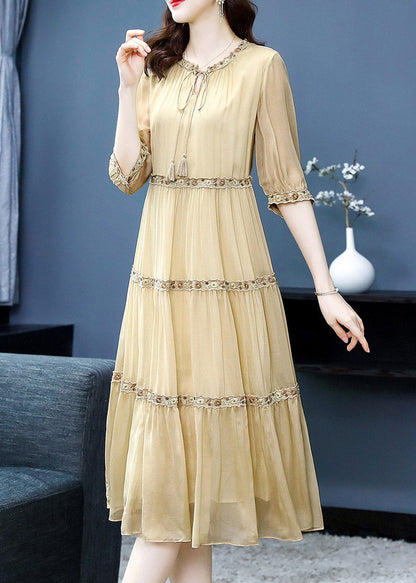 Diy Yellow Ruffled Patchwork Silk Maxi Dresses Summer