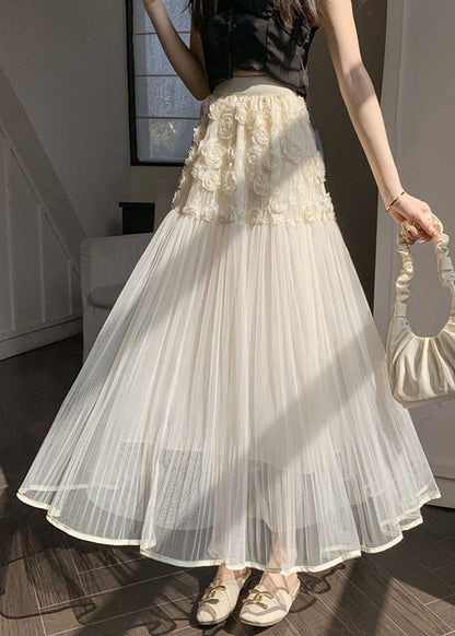 Unique Beige Elastic Waist Tulle Skirts Spring