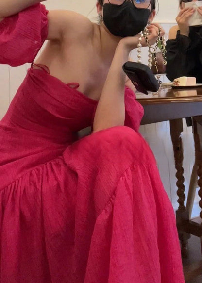 Rose Slash Neck Cotton Long Dresses Summer