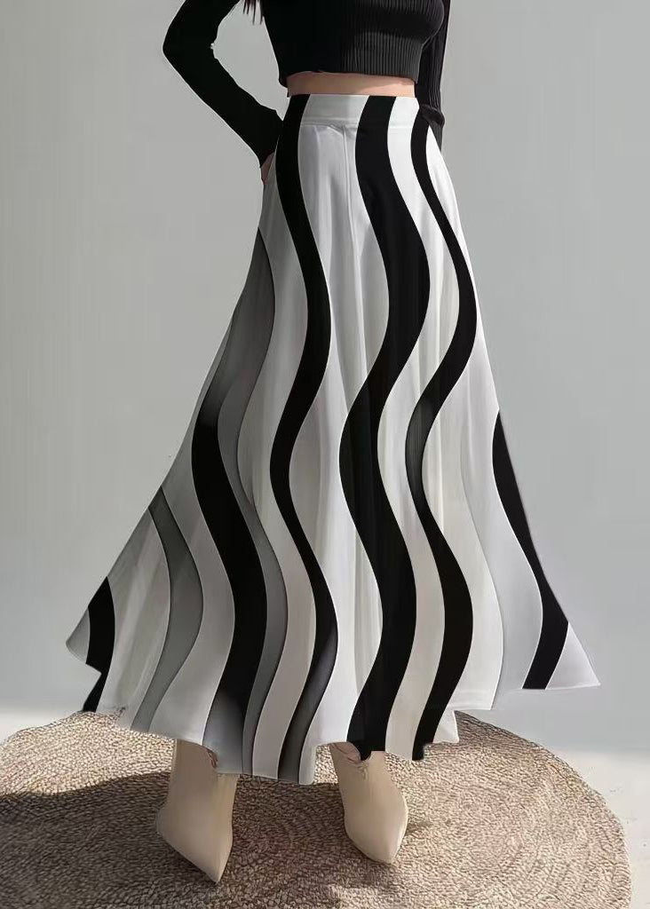 Fine Black Wave Striped Draping Chiffon Skirt Fall