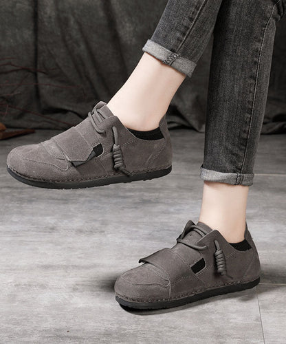 Comfy Flat Shoes for Grey Cowhide Leather