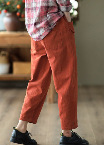 Red Elastic Waist Oversized Cotton Harem Pants Fall