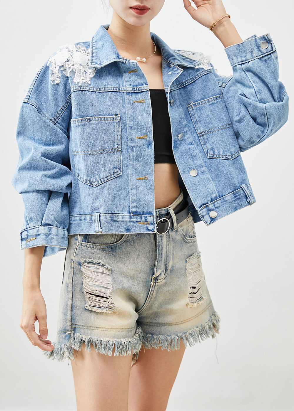 Blue Oversized Stereoscopic Denim Coat Fall