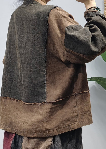 Black Button Patchwork Cotton Shirts Long Sleeve
