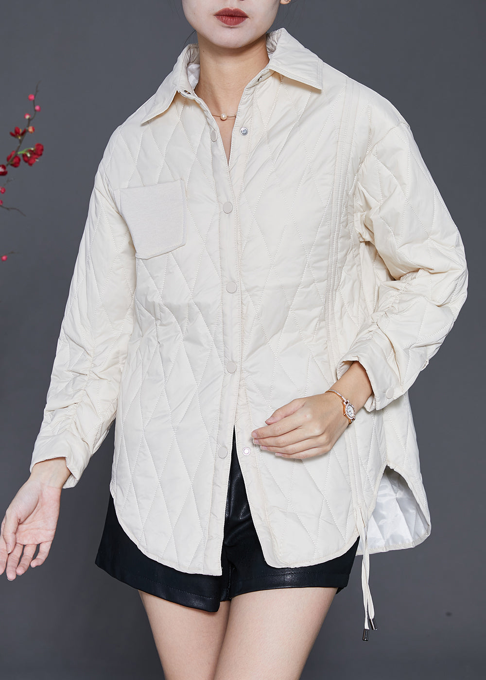 White Oversized Drawstring Duck Down Puffer Jacket Winter
