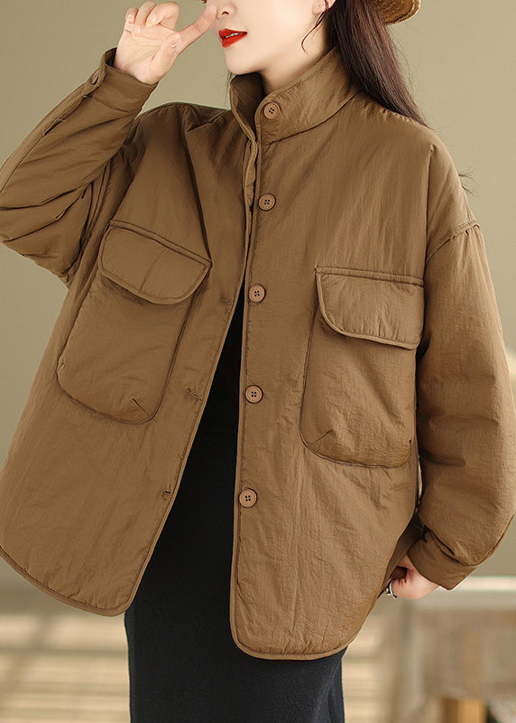 Coffee Stand Collar Pockets Fine Cotton Filled Jackets Winter