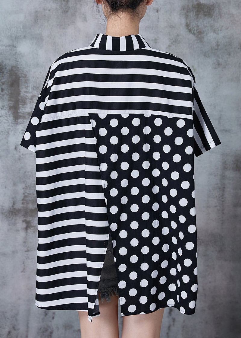Black Asymmetrical Patchwork Cotton Top Summer