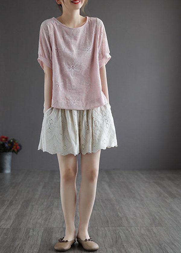 White O-neck Hollow Out Summer Retro Half Sleeve Top