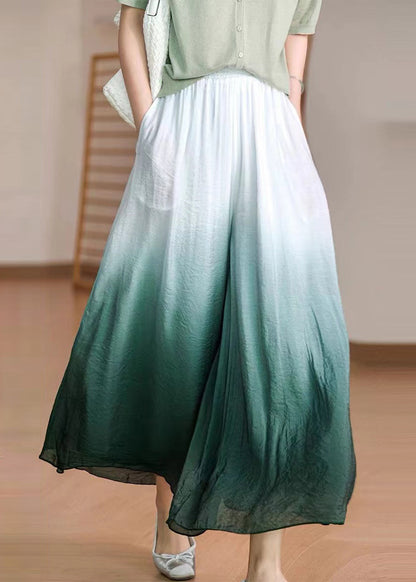 Gradient Green Elastic Waist Cotton Pants Skirt Spring