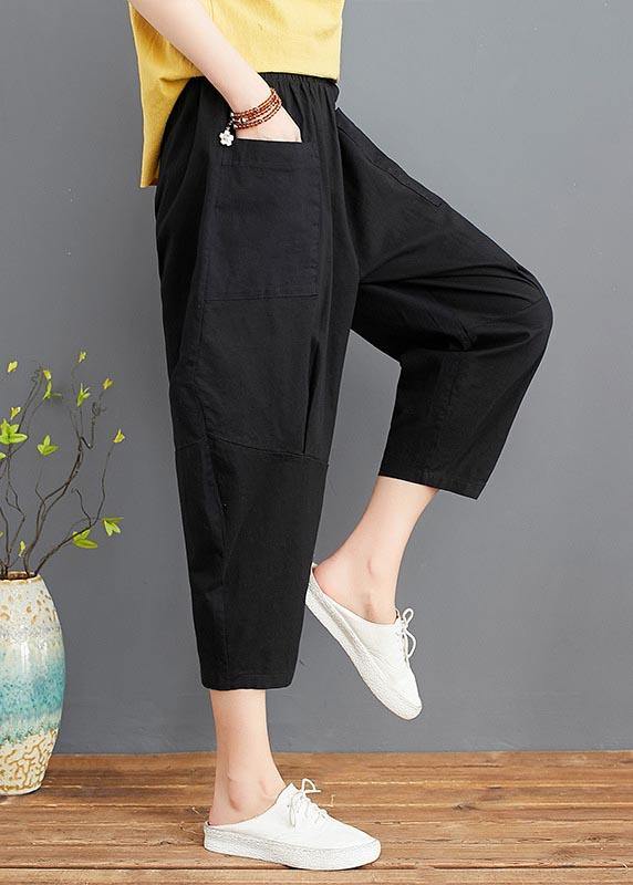 Fine Black Elastic Waist Jeans Harem Pants Summer Cotton