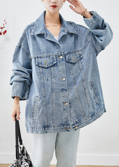 Blue Oversized Applique Denim Jacket Fall