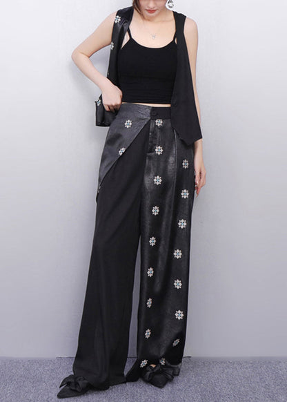 Minimalist Noir Asymmetry Vest and Wide-leg Pants Bloom