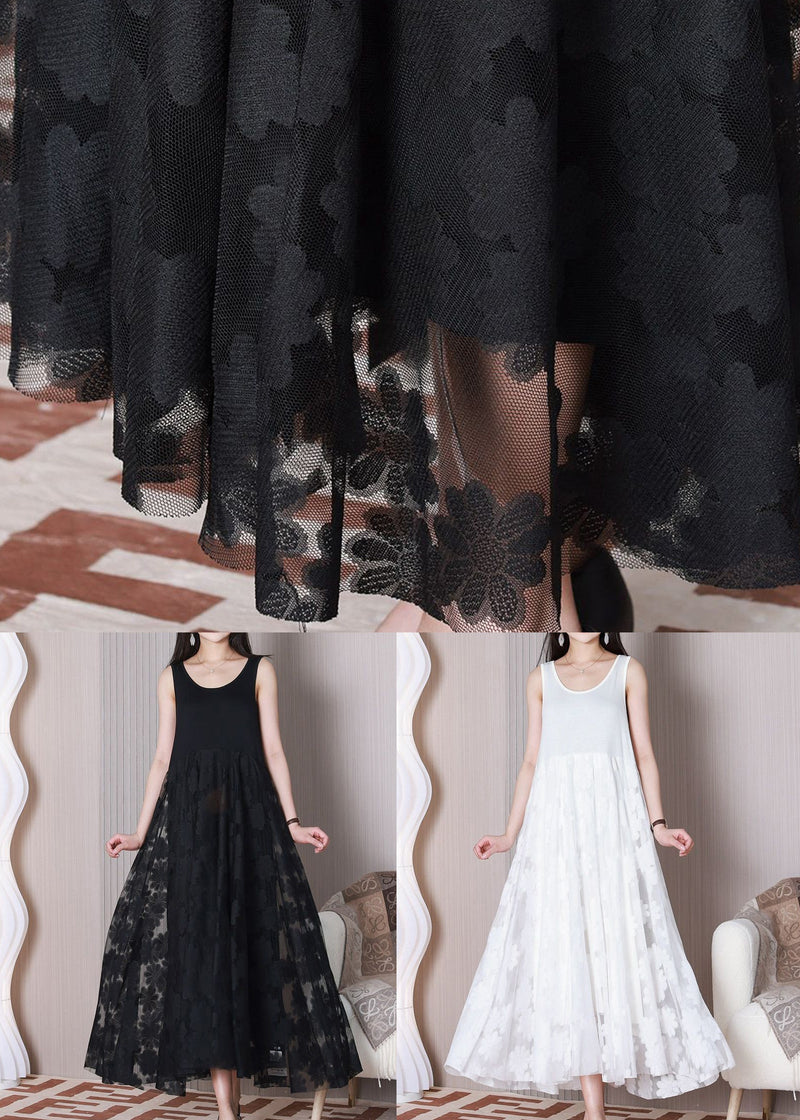Black O Neck Patchwork Cotton Dresses Sleeveless