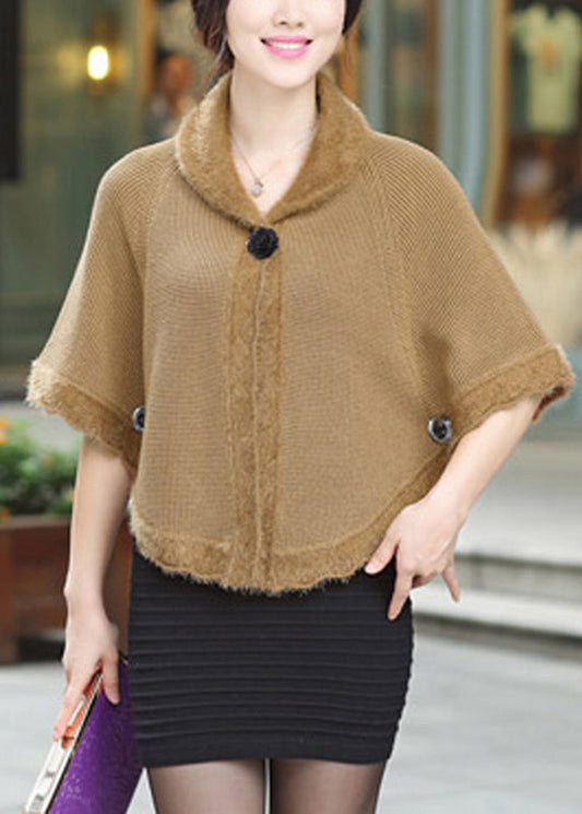 Camel Peter Pan Collar Knit Cardigan Fall