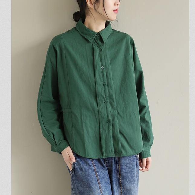 Art Lapel Button Down Spring Tops Pattern Green Top