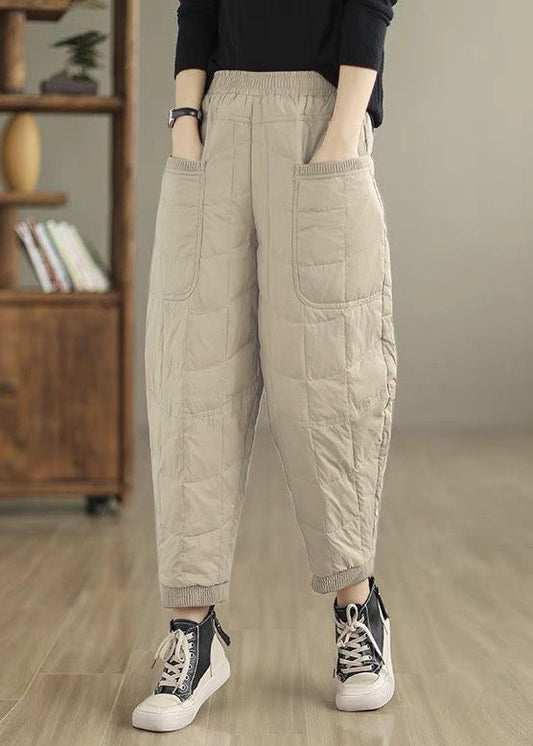 Loose Khaki Pockets Plaid Cotton Filled Pants Winter