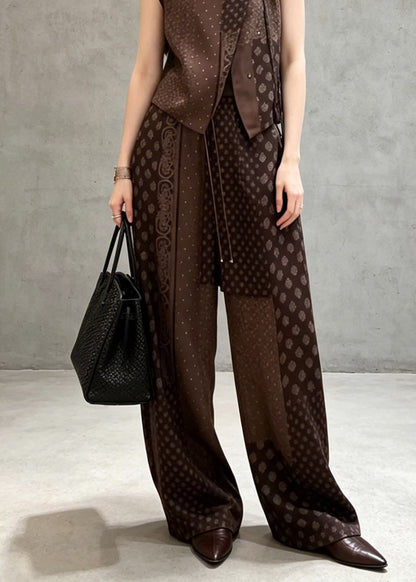 Chinese Style Print Pockets Silk Two Pieces Set Sleeveless