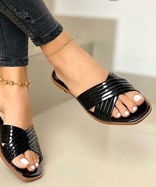 Rose Gold Splicing Faux Leather Slide Sandals
