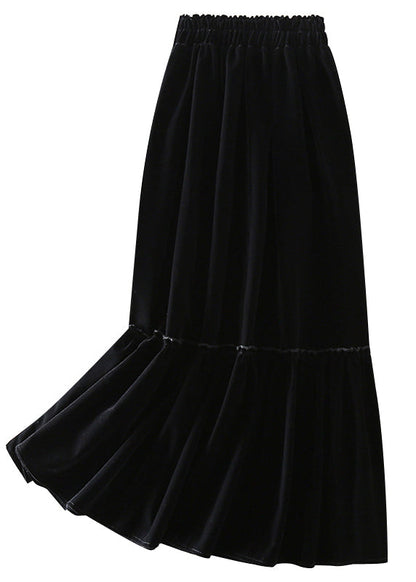 Black Patchwork Silk Velour Skirt Spring