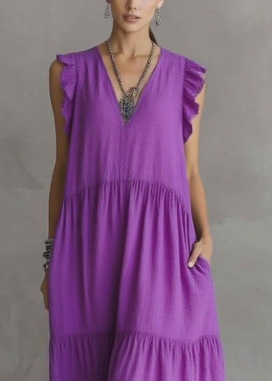 Purple V Neck Patchwork Party Maxi Dress Butterfl Sleeve