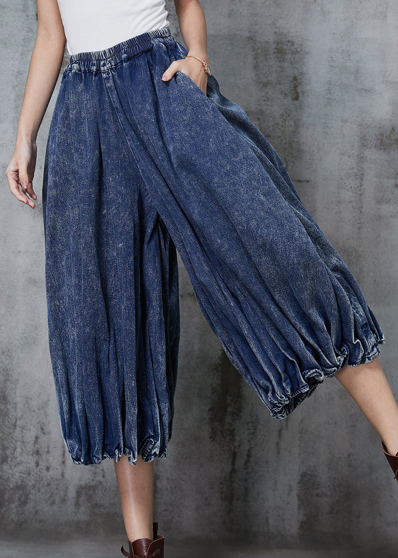 Blue Oversized Wrinkled Denim Wide Leg Pants Spring