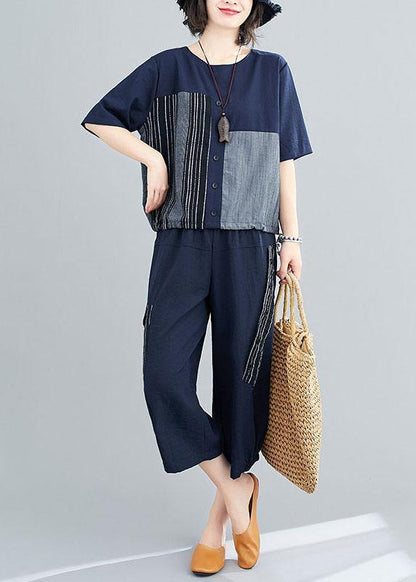 Grey Patchwork Print Two Piece Set Clothing Summer Linen
