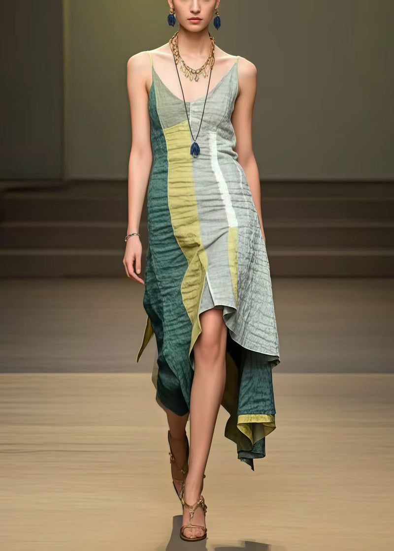 Colorblock Asymmetrical Cotton Mini Dress Summer