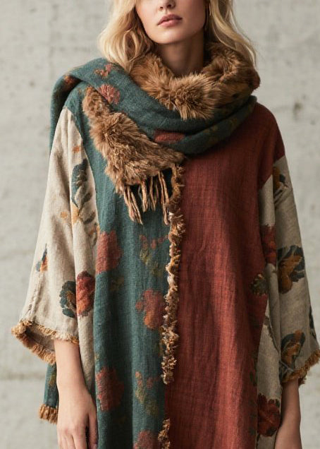 Colorblock Oversized Patchwork Faux Fur Maxi Dresses Bracelet Sleeve