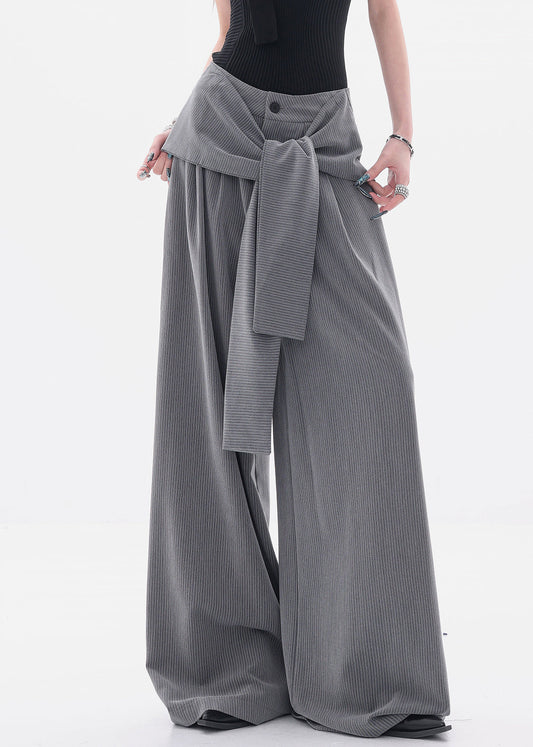 French Grey Original Design Lace Up Spandex Wide Leg Pants Fall