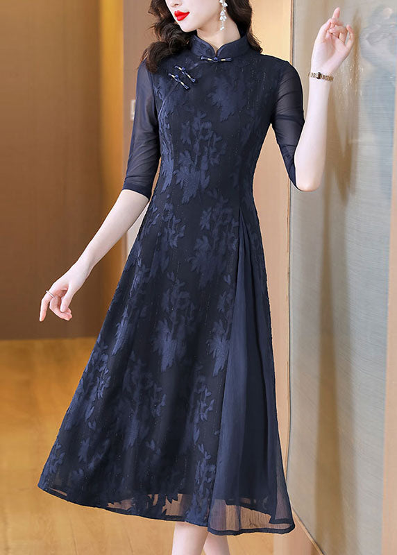 Red Print Patchwork Wrinkled Silk Long Dress Fall